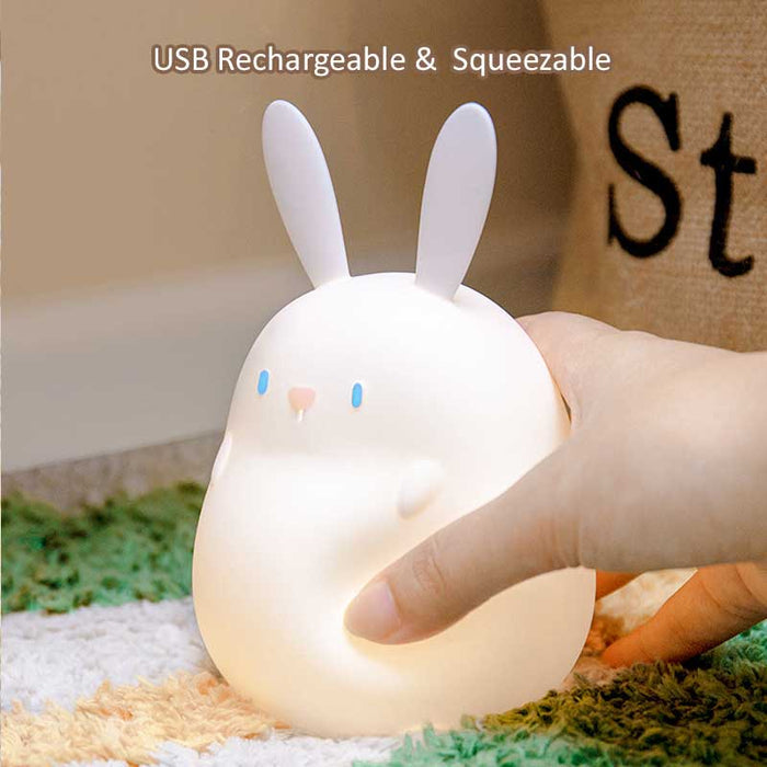 Rechargeable Rabbit Night Light: warm white, blue rabbit character, kawaii, minimal cartoon style