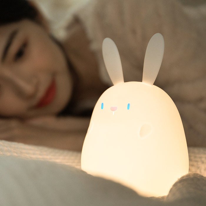 Rechargeable Rabbit Night Light: warm white, blue rabbit character, kawaii, minimal cartoon style