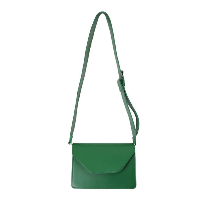 Rectangular Crossbody Bag with Wide Straps for Women: dark green crossbody shoulder bag, minimal style