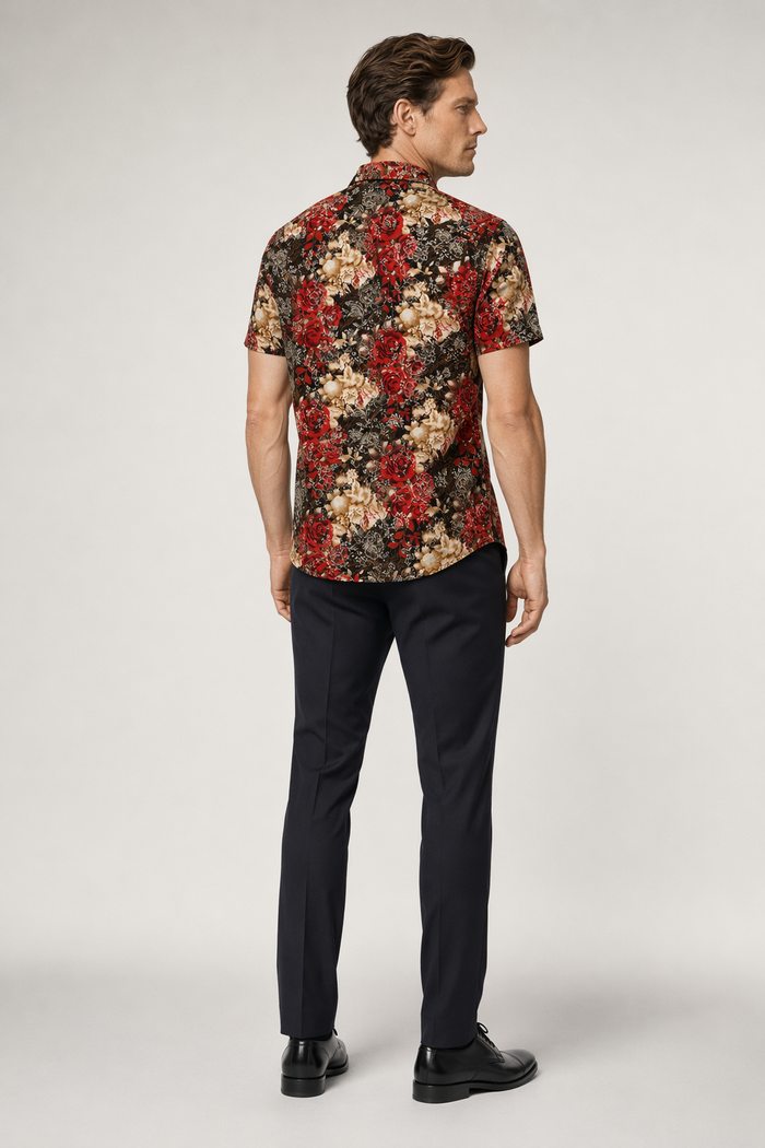 Red Floral Short Sleeve Shirt for Men Default