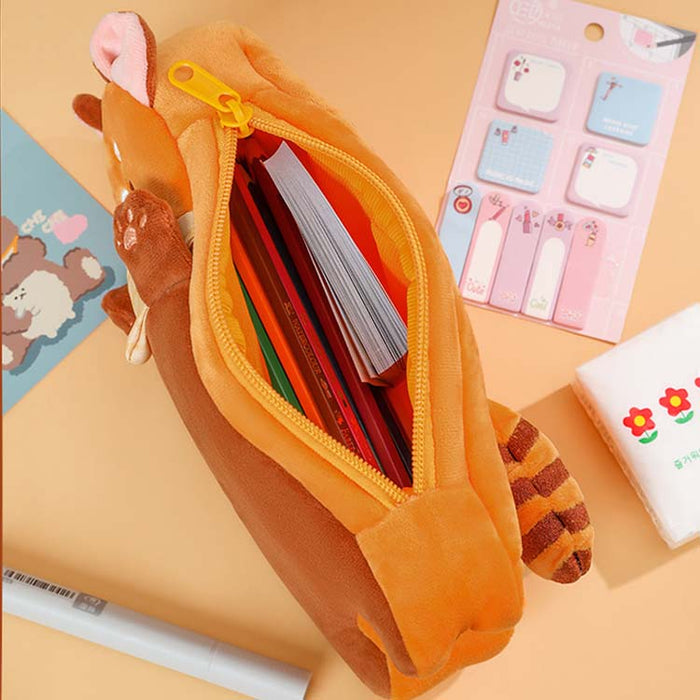 Red Panda Pencil Case, Cute and Functional: orange, brown cartoon bear character, kawaii cartoon style