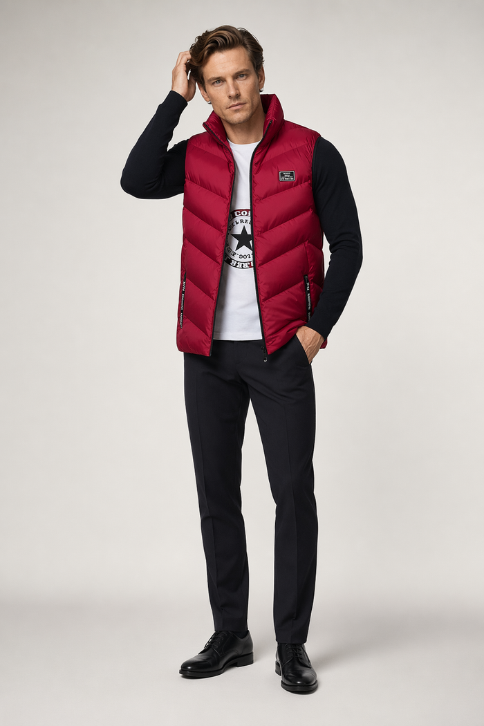 Red Puffer Vest with Elevated Collar for Men Default