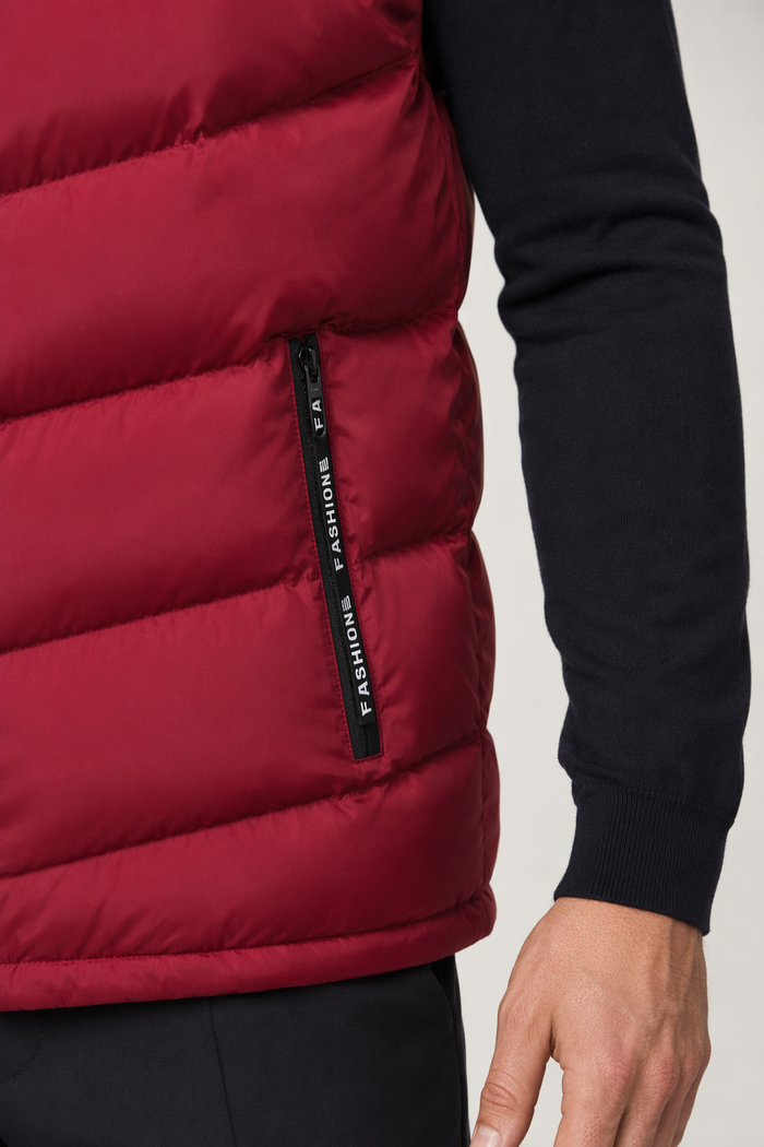Red Puffer Vest with Elevated Collar for Men Default