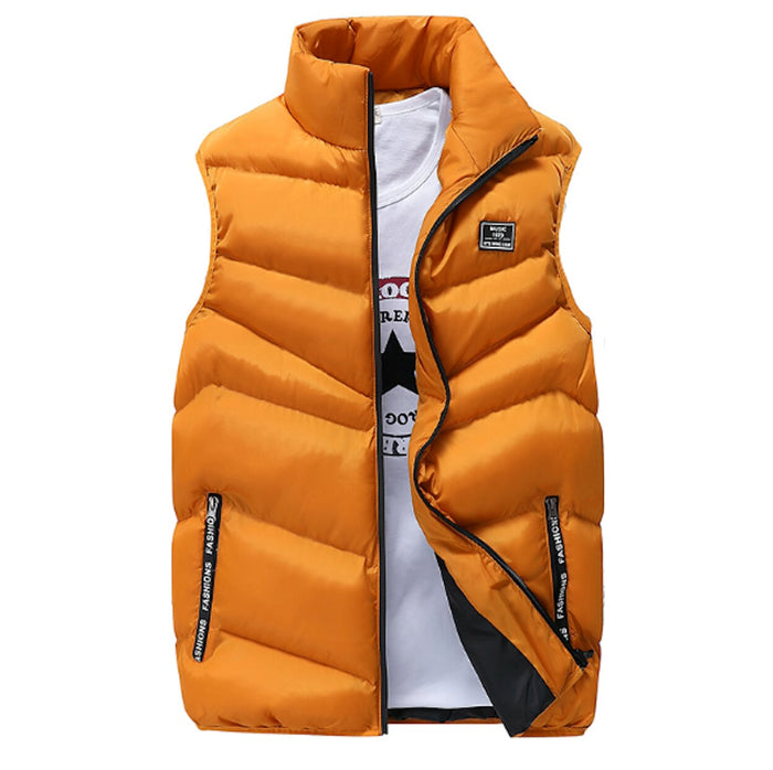 Red Puffer Vest with Elevated Collar for Men: burgundy red, black sleeveless puffer vest, casual sporty style