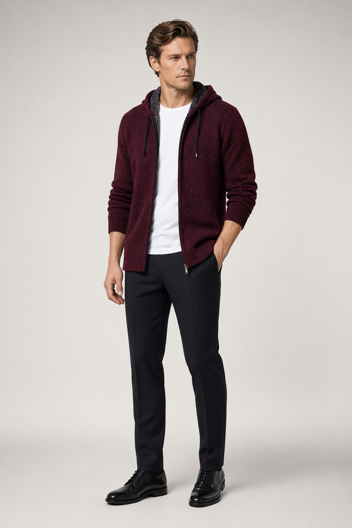 Red Wine Men's Zippered Hooded Jacket Default