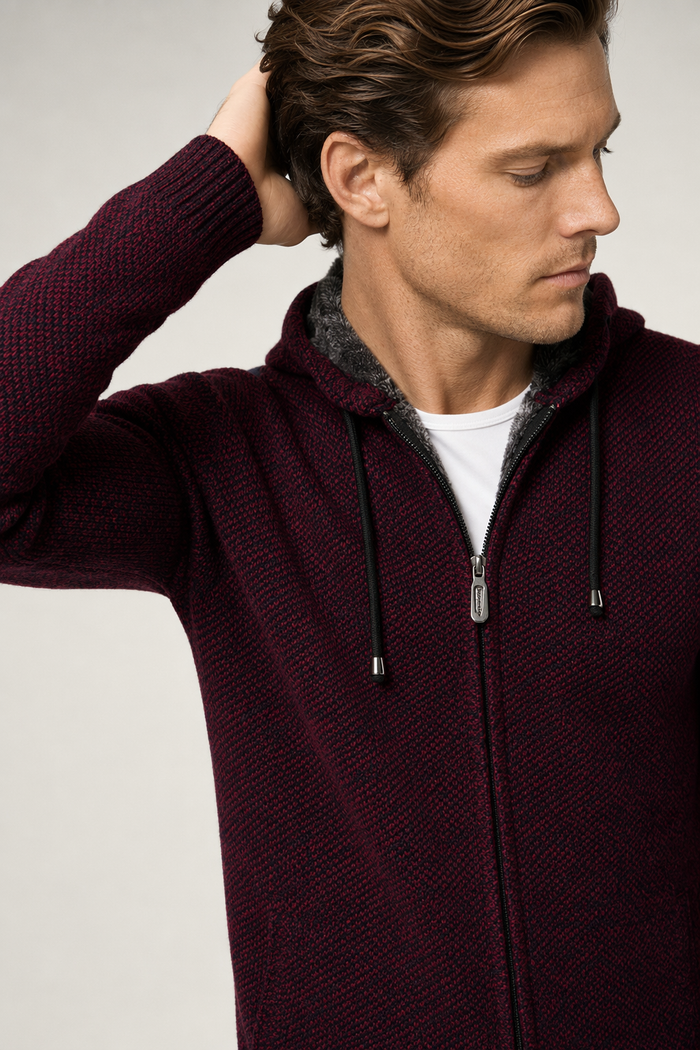 Red Wine Men's Zippered Hooded Jacket Default