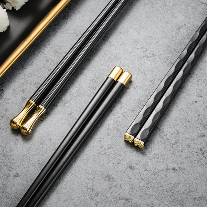 Refined Chopstick Set for Repeated Use: black, gold chopsticks, minimal elegant style