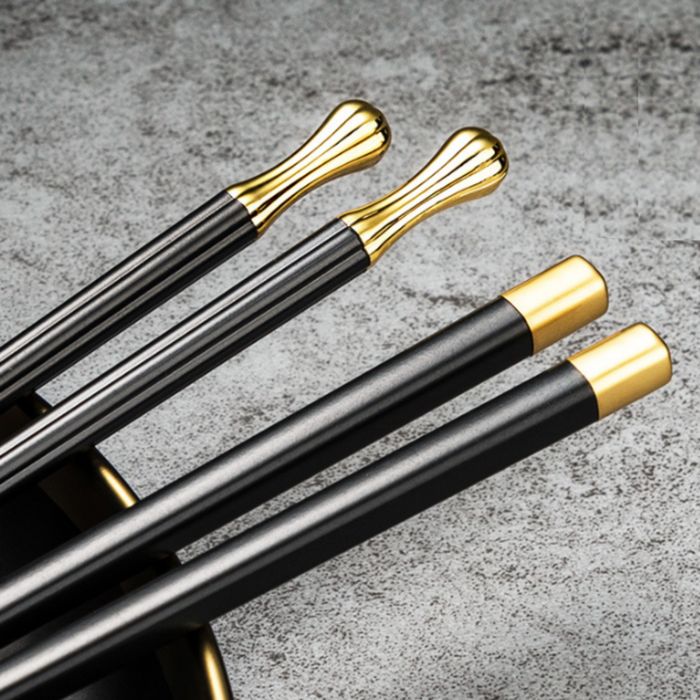 Refined Chopstick Set for Repeated Use: black, gold chopsticks, minimal elegant style