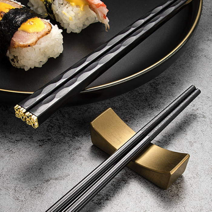 Refined Chopstick Set for Repeated Use: black, gold chopsticks, minimal elegant style