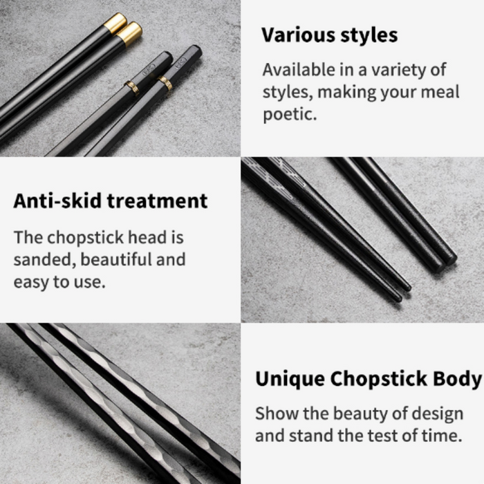 Refined Chopstick Set for Repeated Use: black, gold chopsticks, minimal elegant style