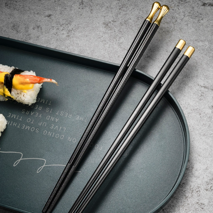 Refined Chopstick Set for Repeated Use: black, gold chopsticks, minimal elegant style