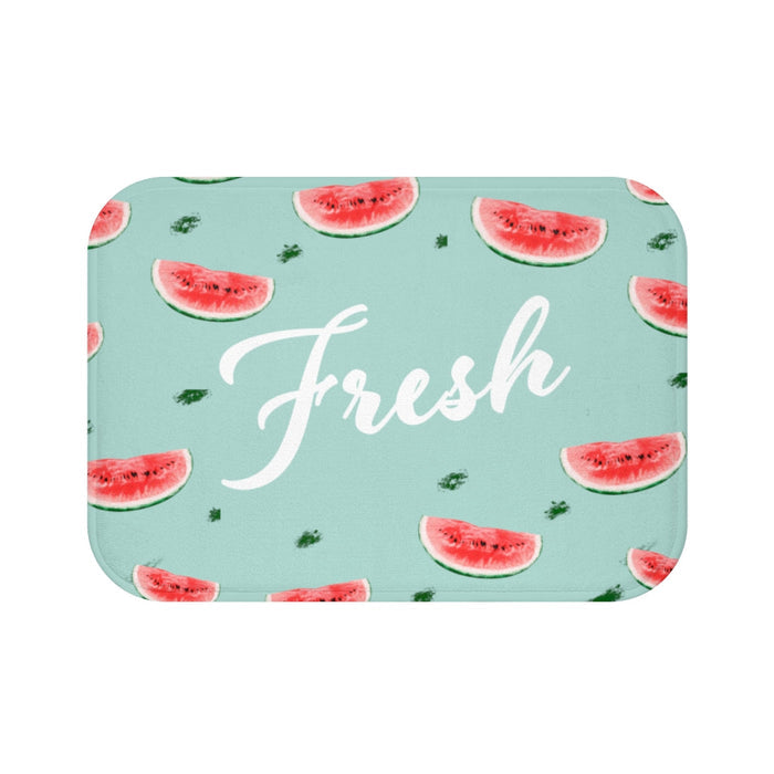 Refreshing Watermelon Bathroom Rug: mint green, red watermelon theme, cute graphic style