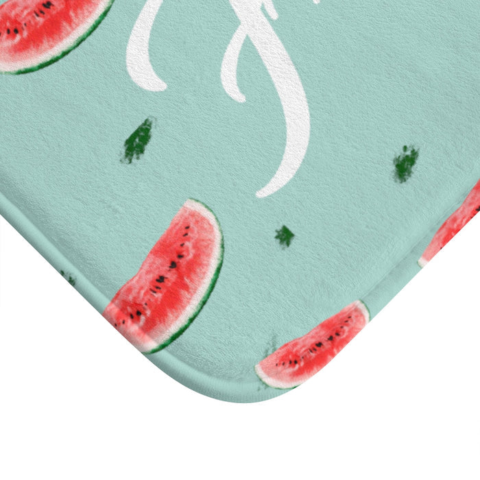 Refreshing Watermelon Bathroom Rug: mint green, red watermelon theme, cute graphic style