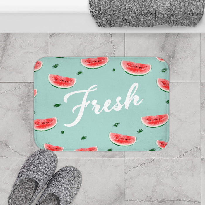 Refreshing Watermelon Bathroom Rug: mint green, red watermelon theme, cute graphic style