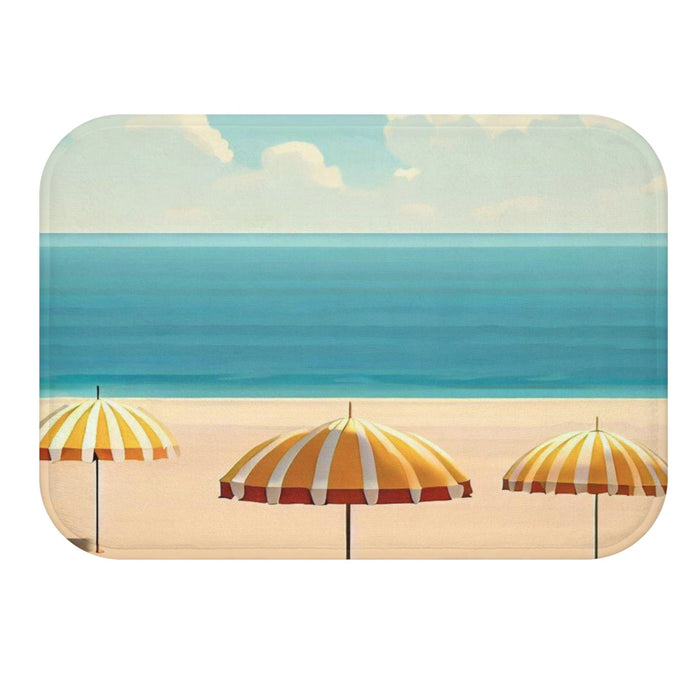 Relaxed Seaside Retreat Bath Mat: cream, beige beach scene, retro illustrated style
