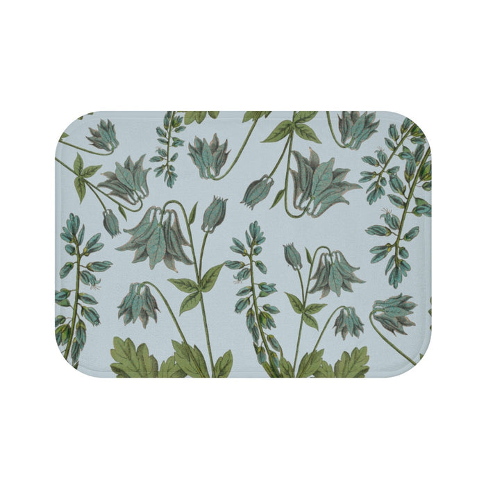 Renew the Meaning of Bluebell Blossoms Bathroom Rug Home Decor: light blue, green botanical floral pattern, botanical illustr