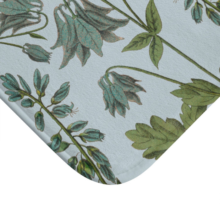 Renew the Meaning of Bluebell Blossoms Bathroom Rug Home Decor: light blue, green botanical floral pattern, botanical illustr