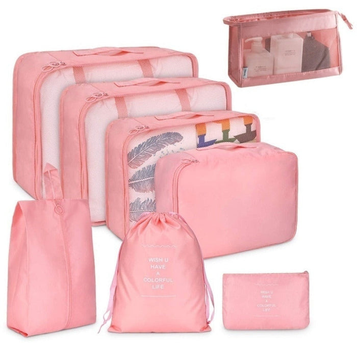 Rephrased Title: 
Set of 8 Waterproof Bags for Organizing and Storage: beige, cream travel packing organizer set, minimal sty