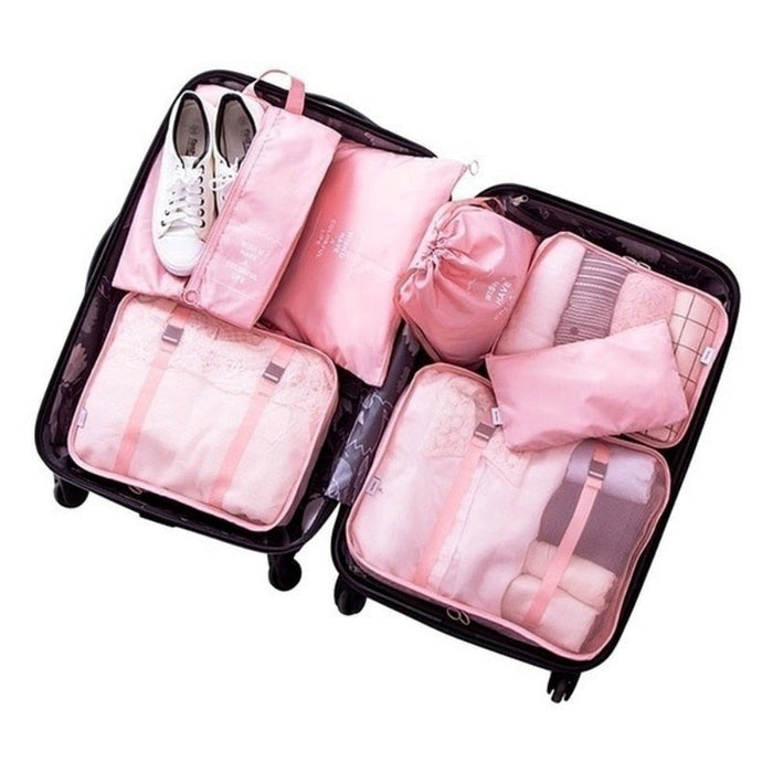 Rephrased Title: 
Set of 8 Waterproof Bags for Organizing and Storage: beige, cream travel packing organizer set, minimal sty