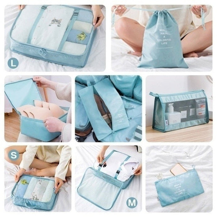 Rephrased Title: 
Set of 8 Waterproof Bags for Organizing and Storage: beige, cream travel packing organizer set, minimal sty