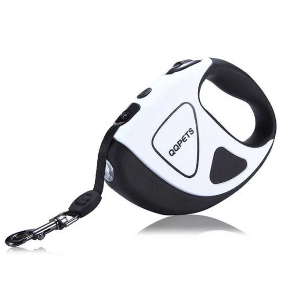 Retractable Canine Leash with Brilliant LED Torch: white, black retractable pet leash, modern minimal style
