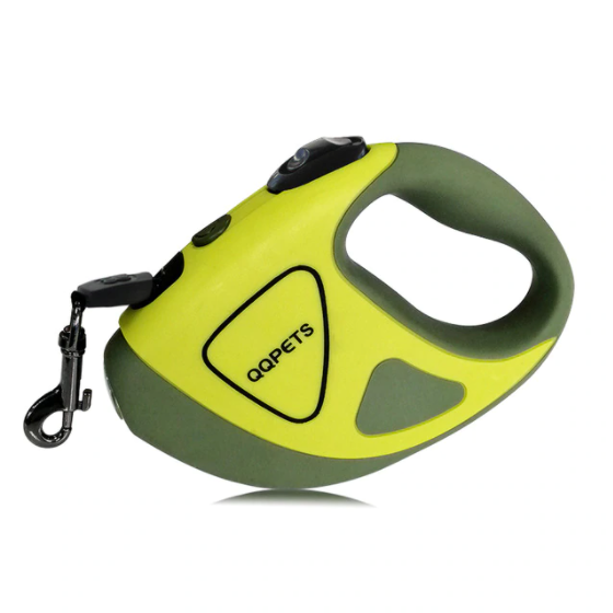 Retractable Canine Leash with Brilliant LED Torch: white, black retractable pet leash, modern minimal style
