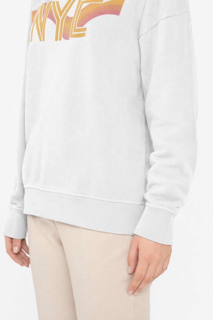 Retro 70's Crewneck Sweatshirt for Women in New York City Style White
