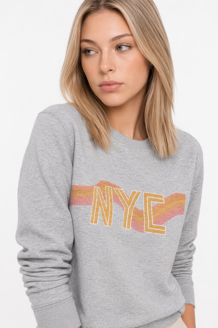 Retro 70's Crewneck Sweatshirt for Women in New York City Style Sport Grey