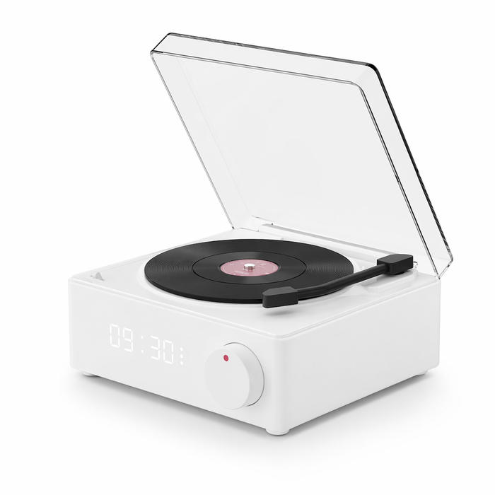 Retro Bluetooth Turntable Speaker with Alarm Clock Functionality White