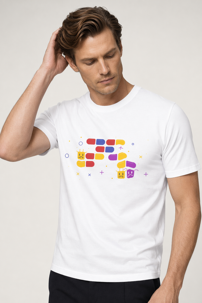 Retro Logo Short Sleeve T-Shirt for Male Gamers White