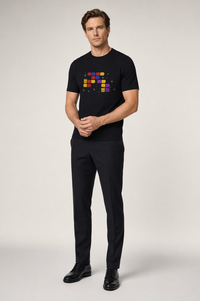 Retro Logo Short Sleeve T-Shirt for Male Gamers Black