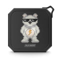 Retro Pixel Waterproof Bluetooth Speaker: Ninja Dragons Edition: black, dark gray cartoon bear character with sunglasses and