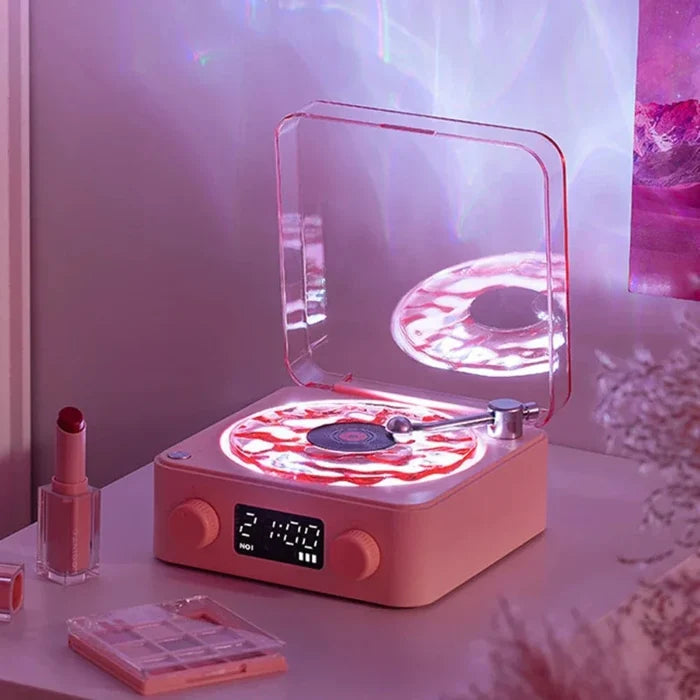 Retro Speaker with Waves Theme and Mini Bluetooth Connectivity: pink, rose gold portable turntable/record player, retro-moder