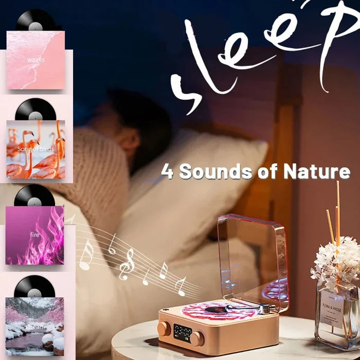 Retro Speaker with Waves Theme and Mini Bluetooth Connectivity: pink, rose gold portable turntable/record player, retro-moder