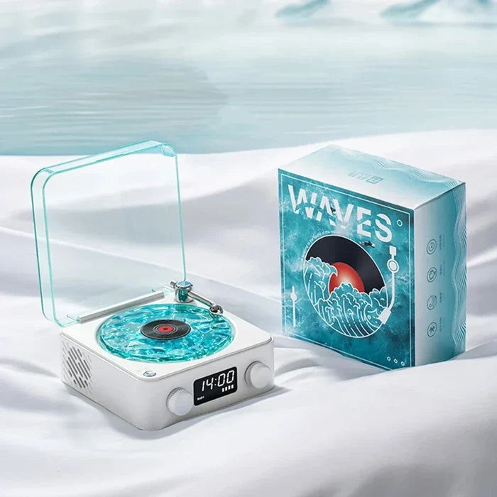 Retro Speaker with Waves Theme and Mini Bluetooth Connectivity: pink, rose gold portable turntable/record player, retro-moder