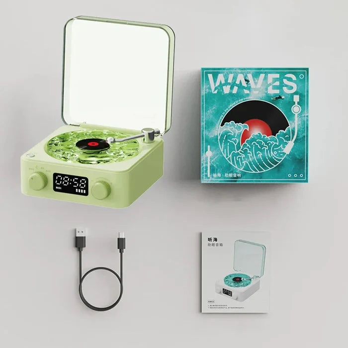 Retro Speaker with Waves Theme and Mini Bluetooth Connectivity: pink, rose gold portable turntable/record player, retro-moder