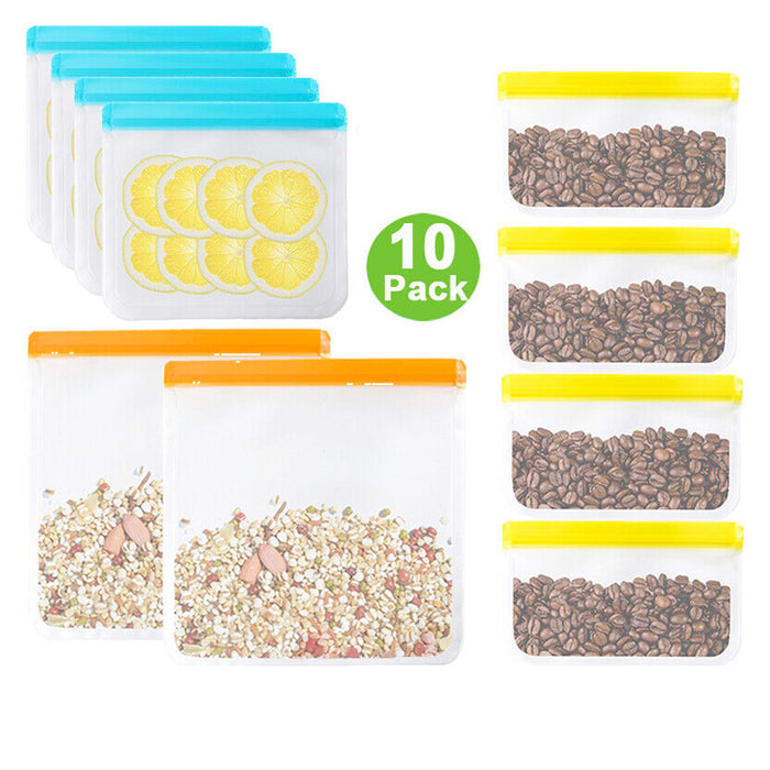 Reusable Leak Proof Food Storage Zip Bags, 10 Piece Pack: Environmentally Conscious and Sustainable Choice for Storing Your F