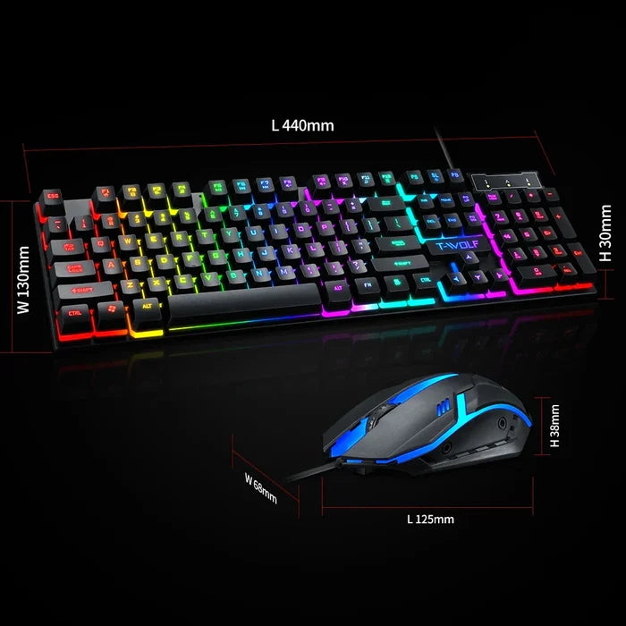 RGB Backlit Gaming Keyboard and Mouse Bundle with 104 Keys: black, rainbow RGB colors gaming keyboard and mouse set