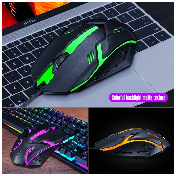 RGB Backlit Gaming Keyboard and Mouse Bundle with 104 Keys: black, rainbow RGB colors gaming keyboard and mouse set