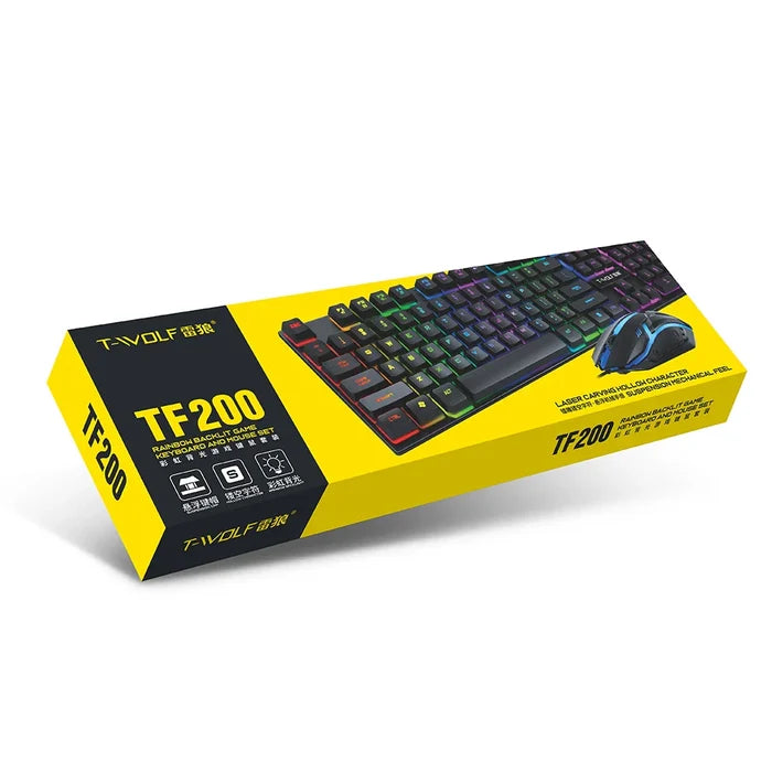 RGB Backlit Gaming Keyboard and Mouse Bundle with 104 Keys: black, rainbow RGB colors gaming keyboard and mouse set