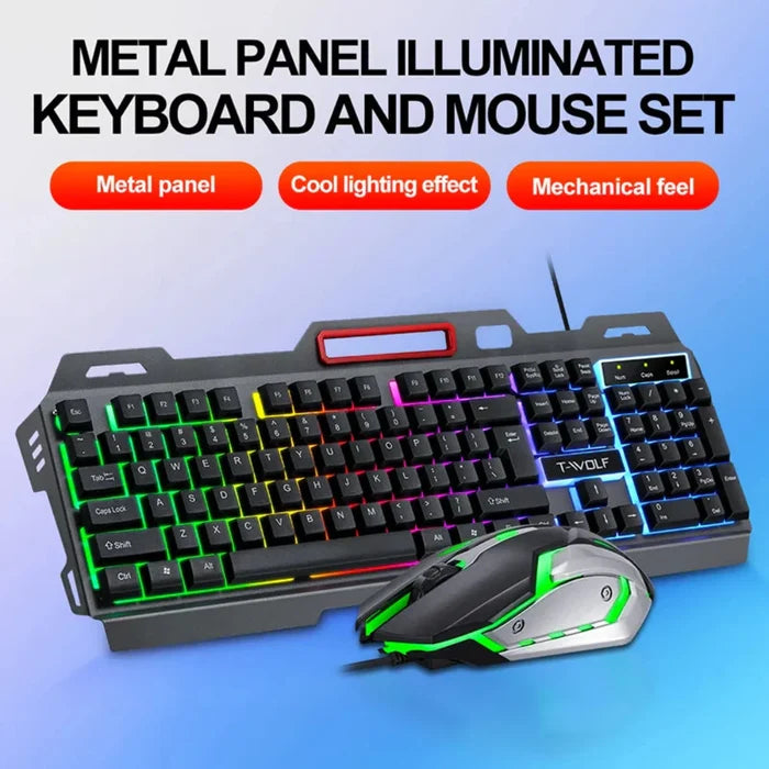 RGB Gaming Keyboard and Mouse Set, Ninja Edition: black, dark gray illuminated keyboard and mouse set, gaming, futuristic sty
