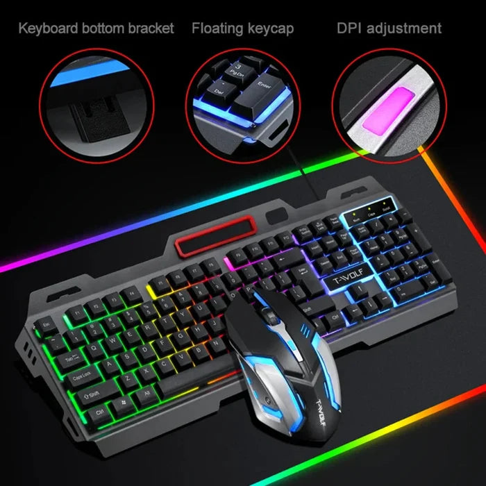 RGB Gaming Keyboard and Mouse Set, Ninja Edition: black, dark gray illuminated keyboard and mouse set, gaming, futuristic sty