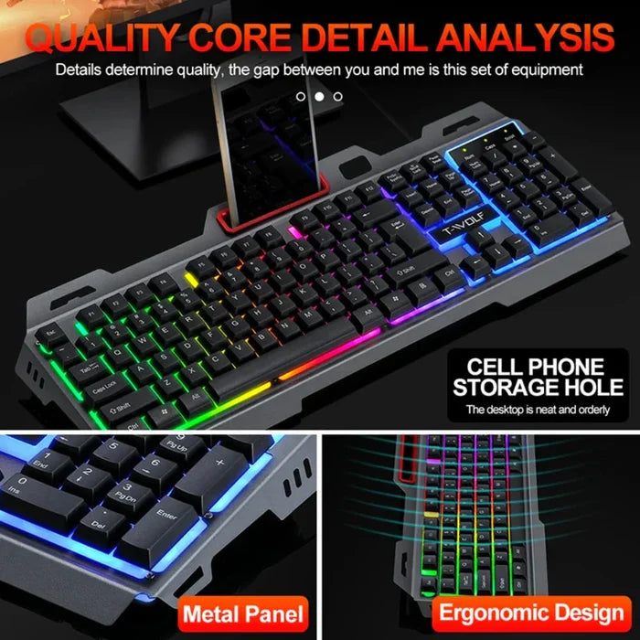 RGB Gaming Keyboard and Mouse Set, Ninja Edition: black, dark gray illuminated keyboard and mouse set, gaming, futuristic sty
