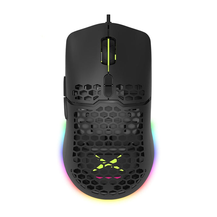 RGB Gaming Mouse with 16000 DPI Capability: black, neon green wired computer mouse, gaming, futuristic style