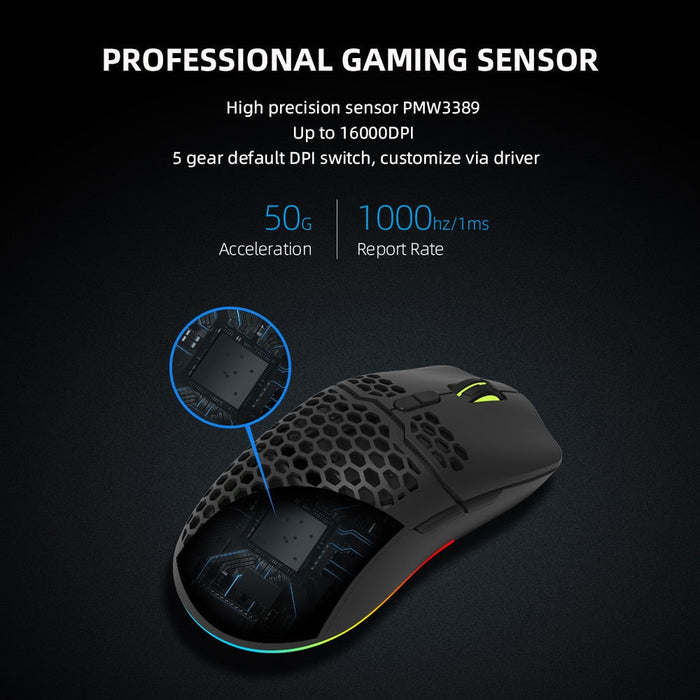 RGB Gaming Mouse with 16000 DPI Capability: black, neon green wired computer mouse, gaming, futuristic style
