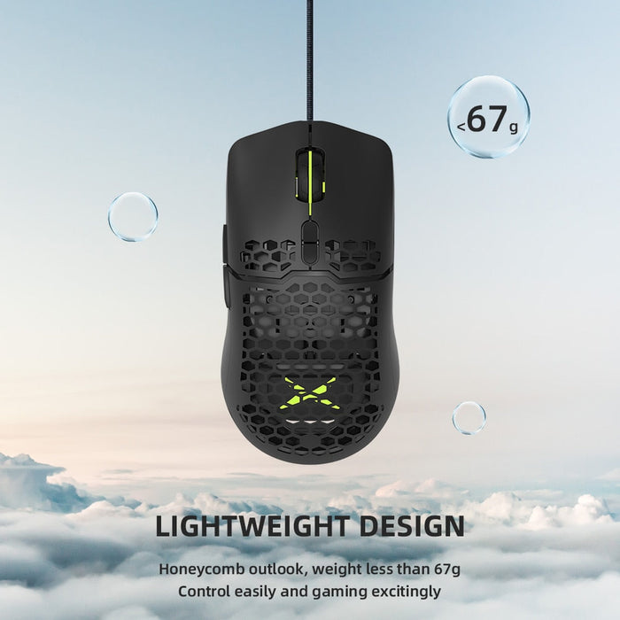 RGB Gaming Mouse with 16000 DPI Capability: black, neon green wired computer mouse, gaming, futuristic style