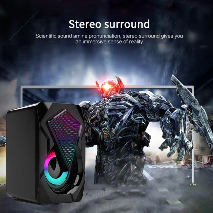RGB Gaming Speakers for PC Gamers: black, multicolor RGB lighting pair of computer speakers, futuristic gaming style