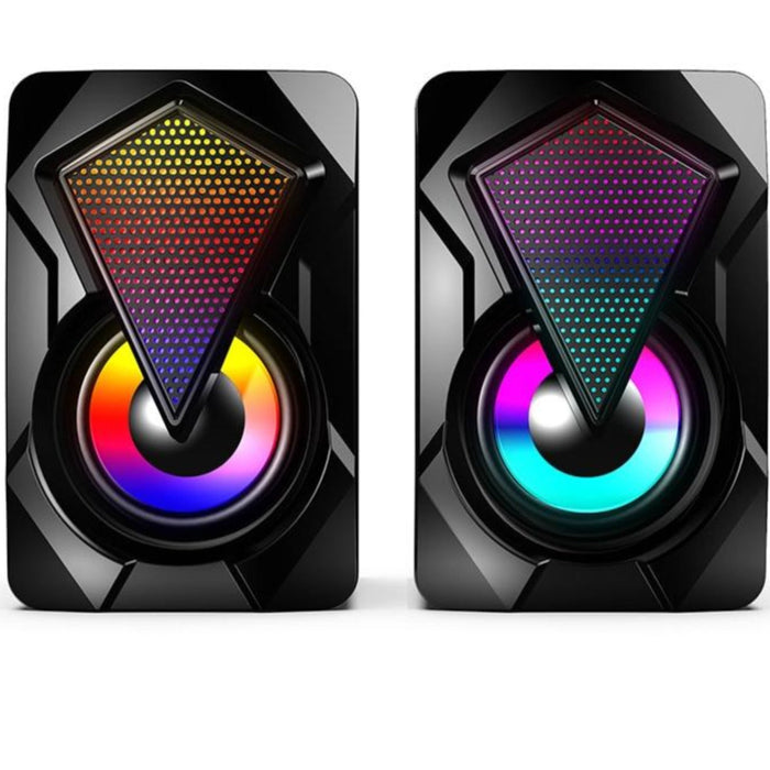 RGB Gaming Speakers for PC Gamers: black, multicolor RGB lighting pair of computer speakers, futuristic gaming style