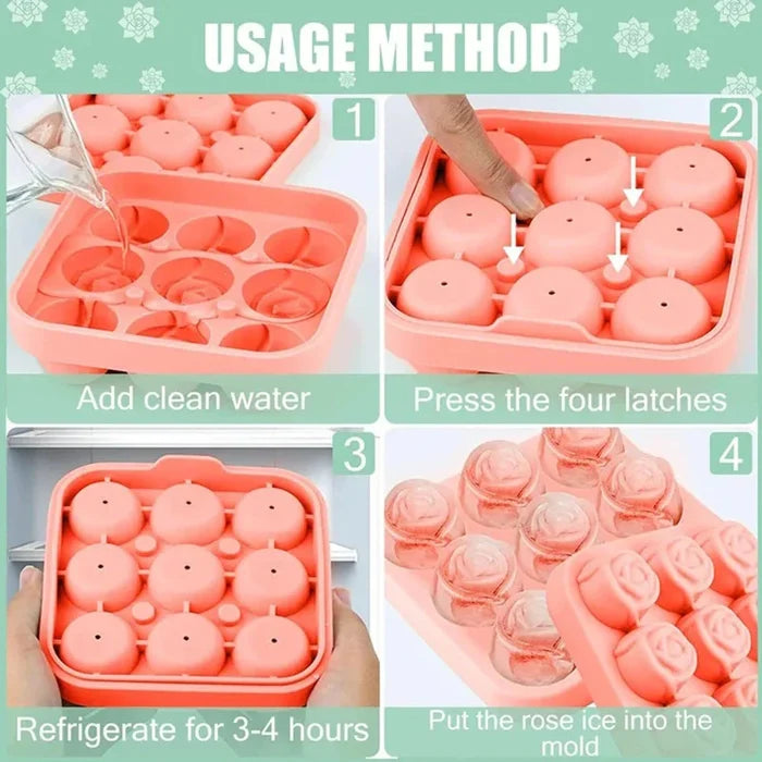 Rose-Shaped Ice Mold with 9 Grids: peach pink, pink rose flowers, decorative floral style