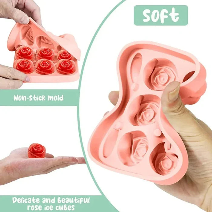 Rose-Shaped Ice Mold with 9 Grids: peach pink, pink rose flowers, decorative floral style